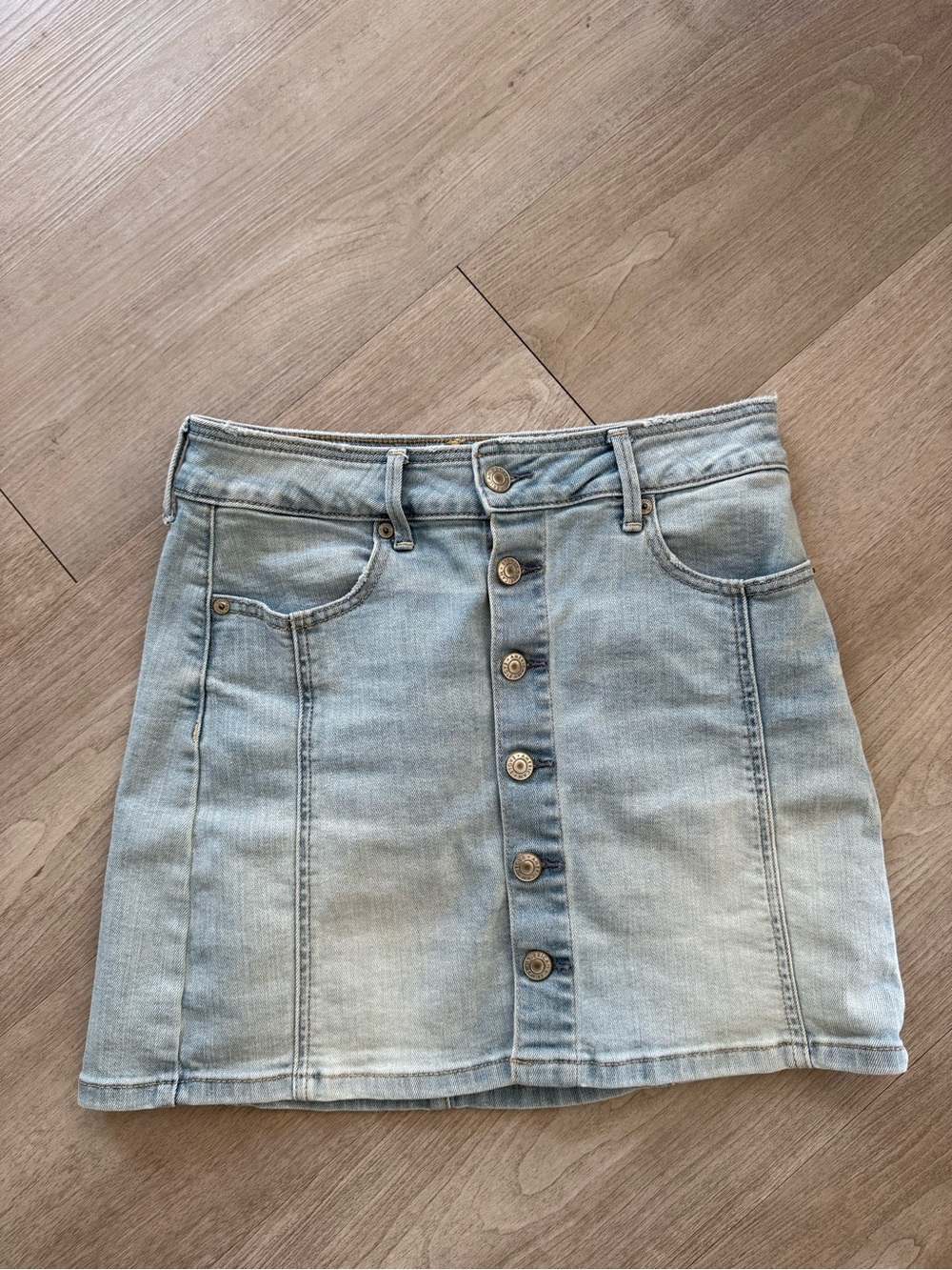 Light Wash Denim Button-Front Mini Skirt - Women 4